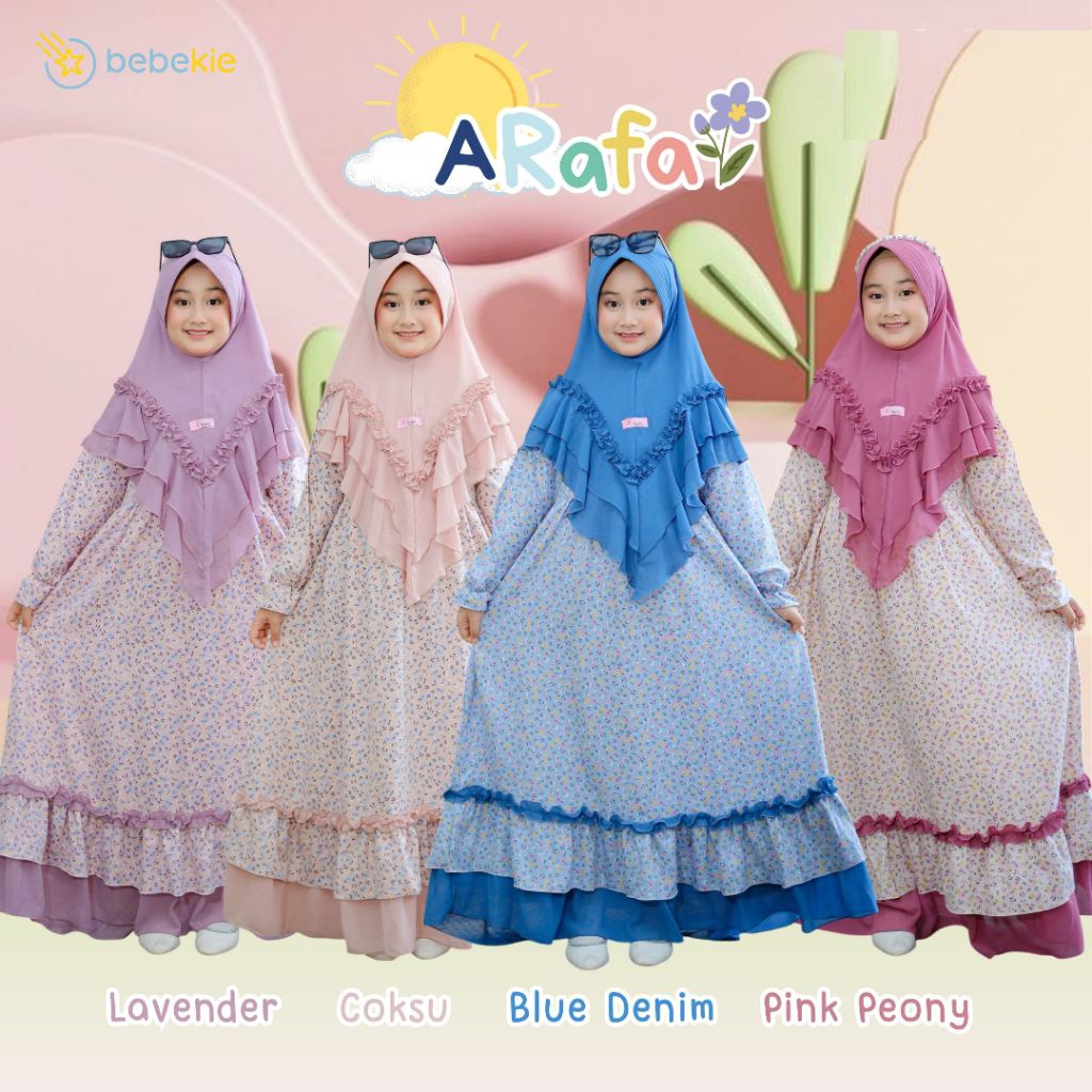 Gamis anak perempuan 1-10 tahun arafah set hijab syari original motif kombinasi ceruty polos