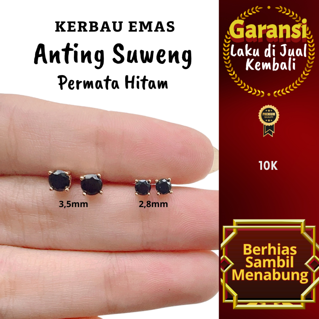 S 1031 Kerbau Emas Anting Suweng Permata Hitam Warna 10K