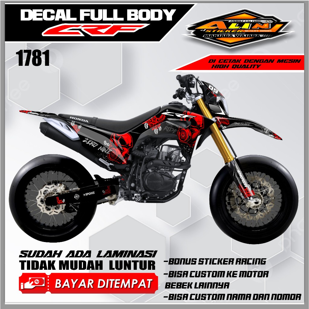 1781 DECAL CRF MERAH  HITAM DECAL CRF 150 L Full Body Simple Minimalis Keren