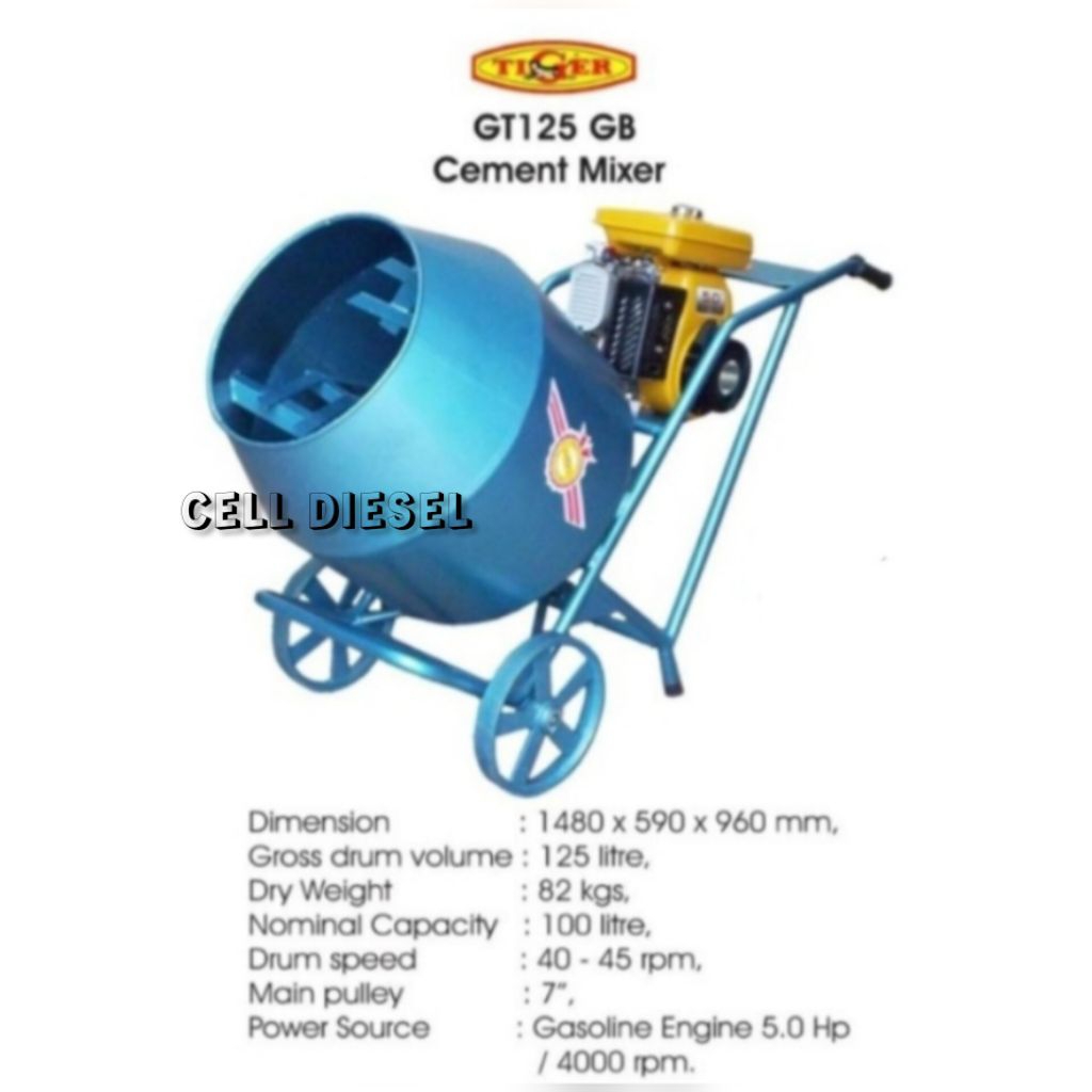 molen aduk semen mini TIGER 125 liter GT125 engine robin EY20