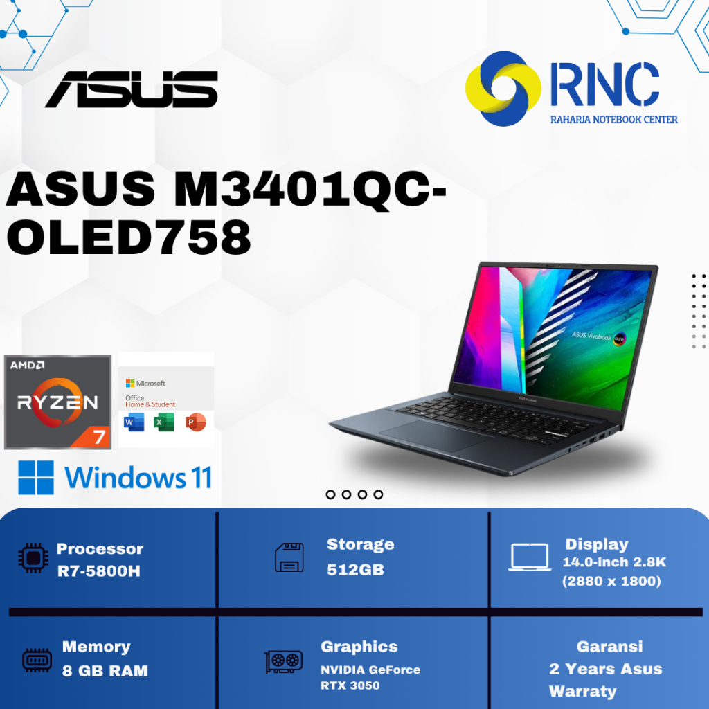 ASUS VIVOBOOK PRO 14 OLED | M3401QC-OLED758 | AMD RYZEN 7-5800H 8GB/512GB RTX3050 14INCH OLED WINDOW