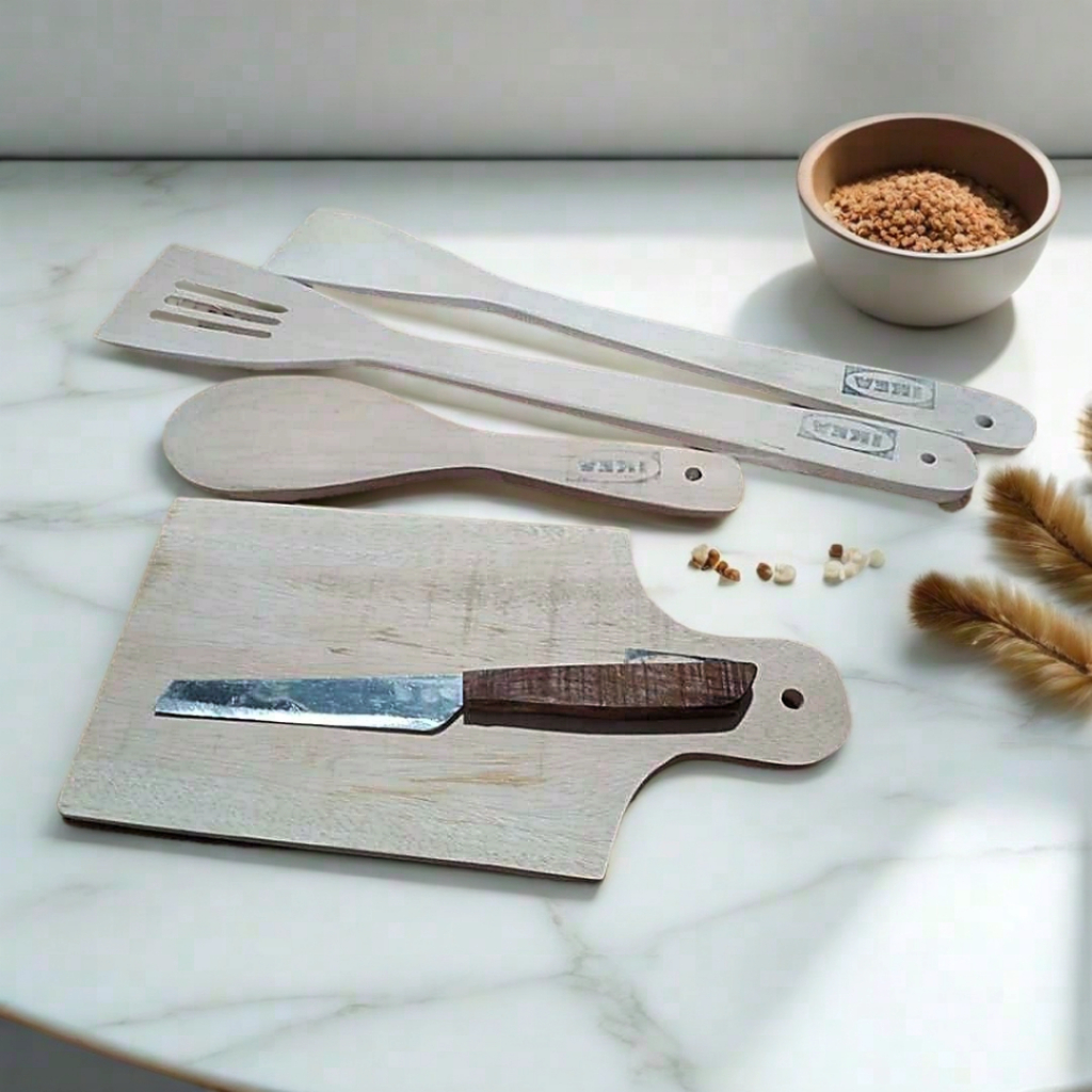 SET SPATULA KAYU+PISAU+TALENAN KAYU IKEA 5 IN 1