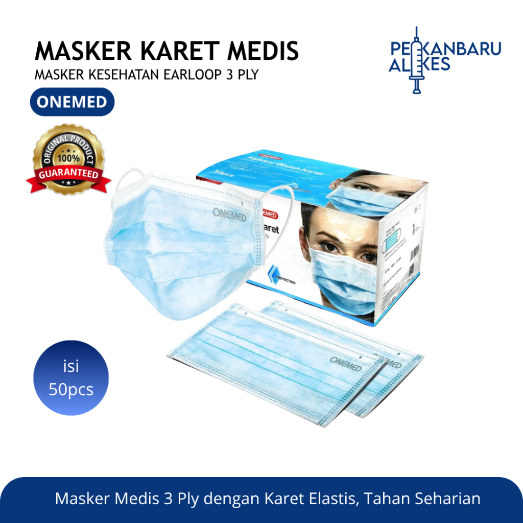 Masker Medis 3 Ply Onemed Isi 50 Pcs Earloop Dewasa – Hijau/Biru Original | Pekanbaru Alkes
