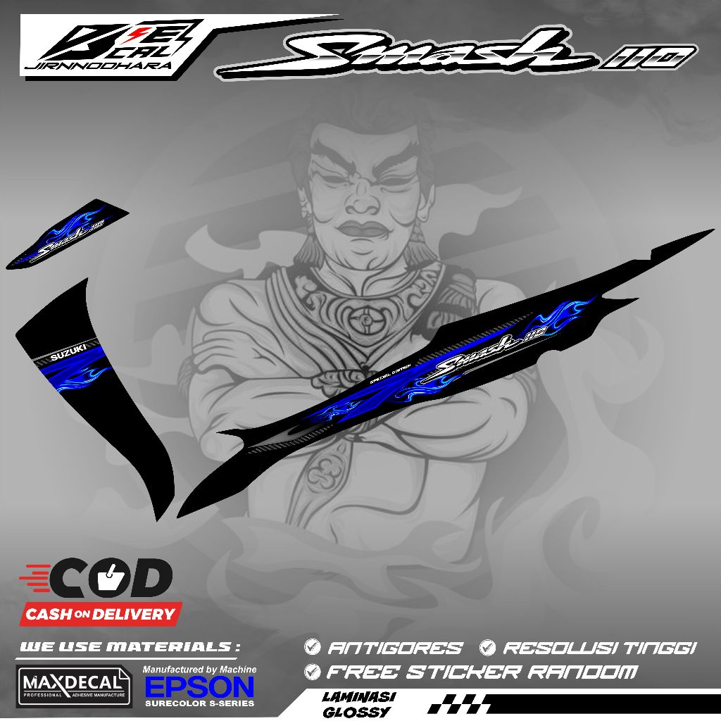 STRIPING STIKER VARIASI SUZUKI SMASH 110R RACING API FLAME FIRE K1