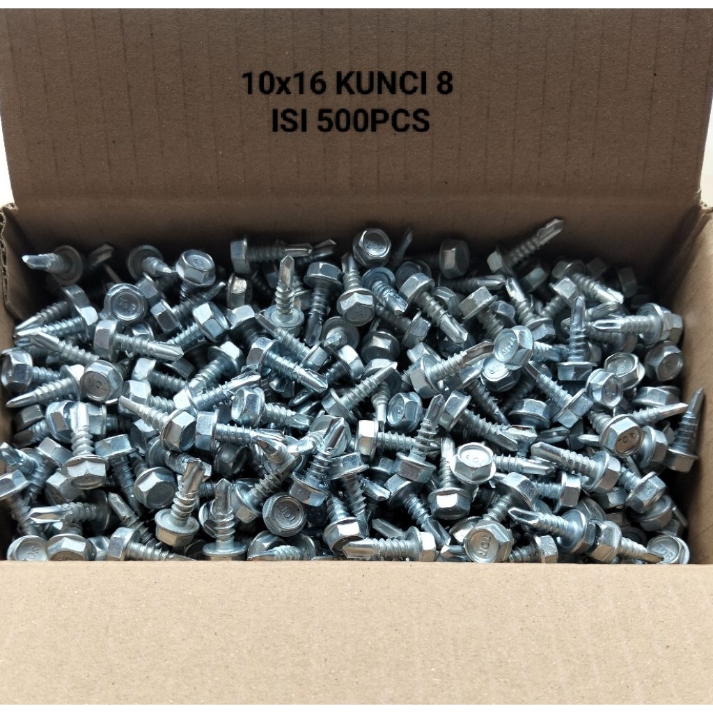 (500pcs) Baut Driling Paket (500pcs) Baut Driling 10×16 Baut Baja Ringan Kunci 8 Termurah Driling 10