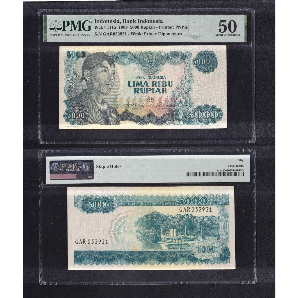Uang kuno PMG 50 - 5000 rupiah tahun 1968 Jendral Sudirman S/N GAR032921