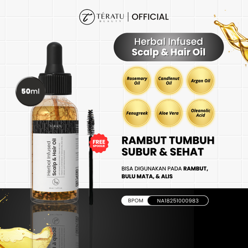TERATU BEAUTY Herbal Infused Scalp & Hair Oil (Rosemary Penumbuh Rambut, Cegah Rontok, Mengurangi Ke