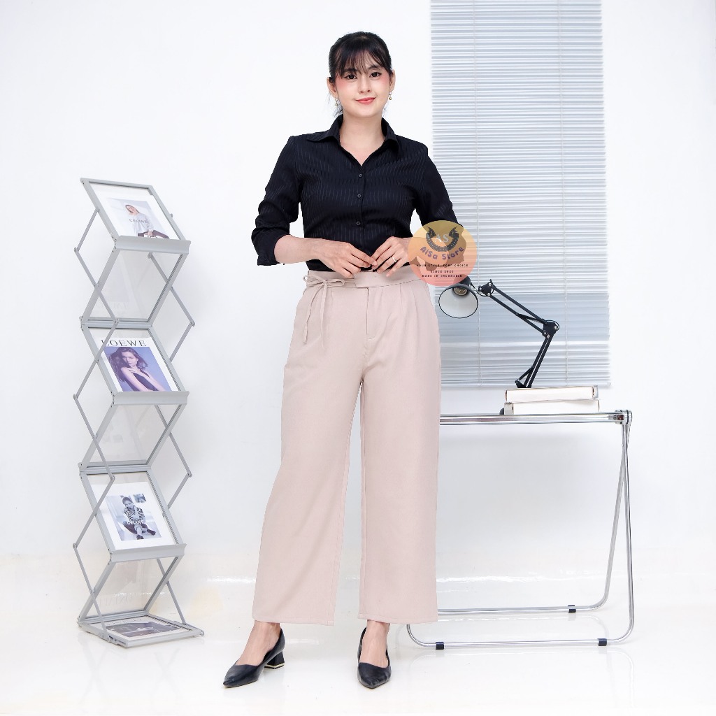 Celana Kerja Kulot Formal  Kantor Wanita Panjang Variasi Tali Bisa di Ikat Kain Nyaman Bahan Jatuh