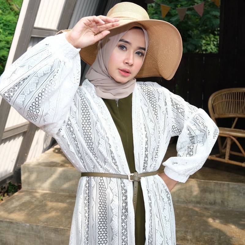 Kardigan Brokat Wanita Muslimah Lengan Panjang Long Outer Cardigan Lengan Panjang Balon