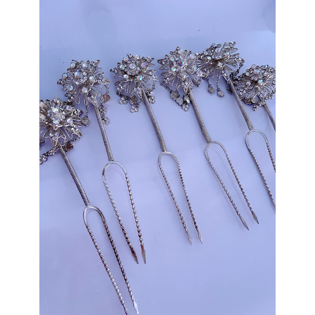 mentul / cunduk mentul / kembang goyang silver pengantin set 6 pcs preloved