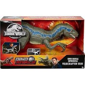 Jurassic world rivals super colossal velociraptor blue mattel