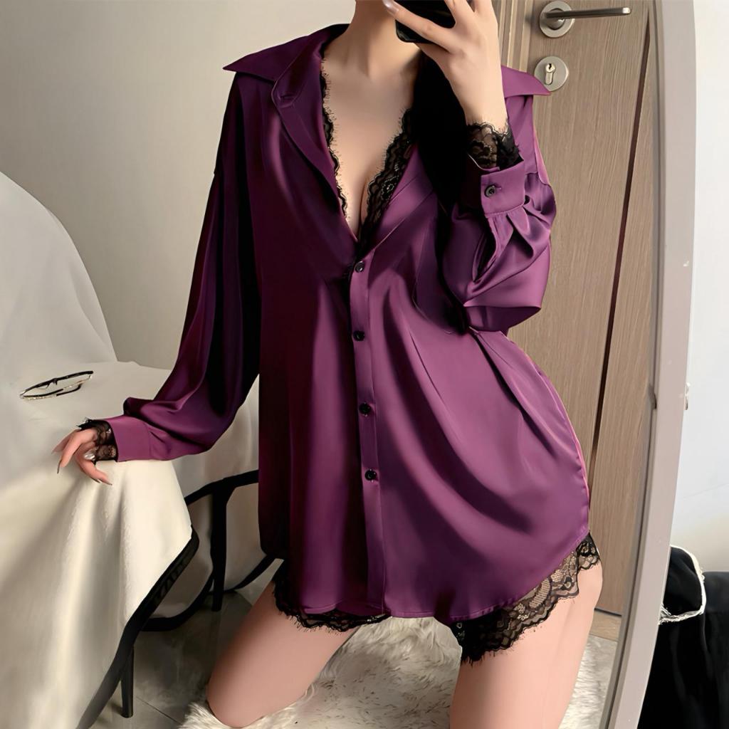 ( GROSIR LUCKY KODE #538 ) Sexy Lingerie Baju Kemeja Piyama Satin Wanita