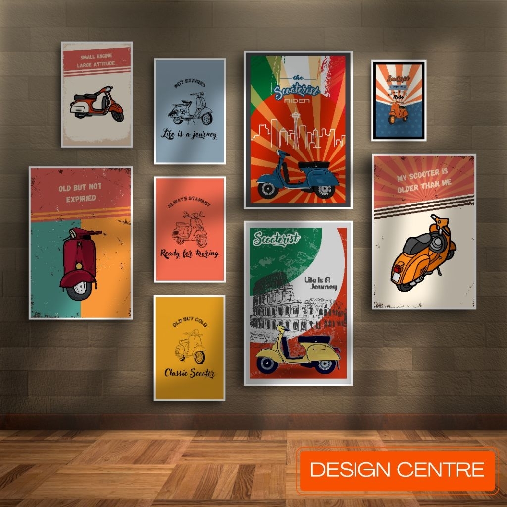 SET5 Hiasan dinding walldecor poster MDF Poster Vespa Vintage Retro