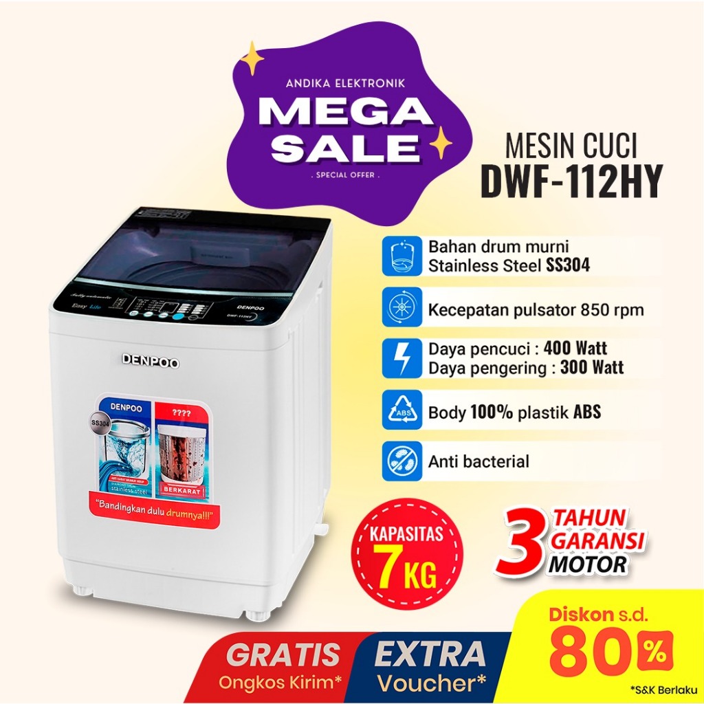 MESIN CUCI 1 TABUNG 7 KG DENPOO DWF 112 HY