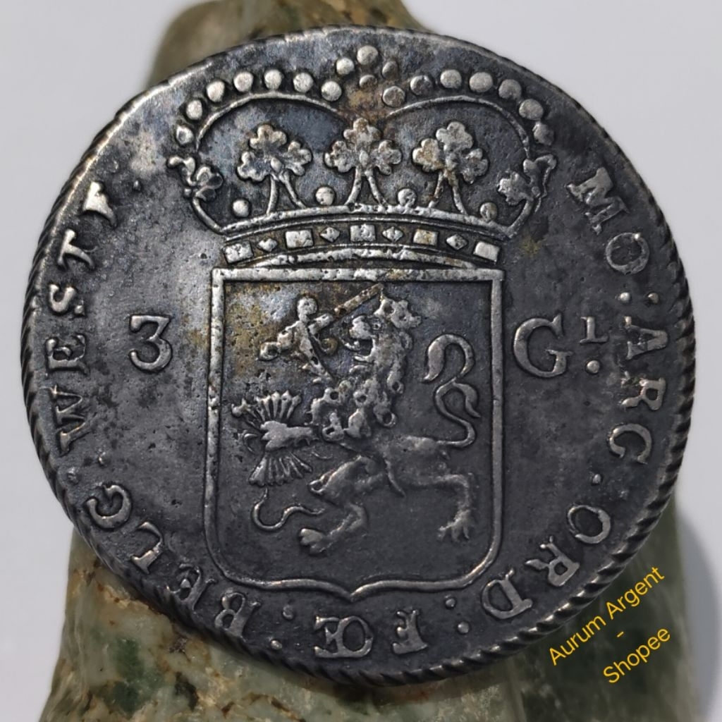 AB.102S-- 1 PC KOIN PERAK KUNO ASLI 3 GULDEN WEST FRIESLAND - BATAVIAN REPUBLIC TH 1795. -- SILVER C