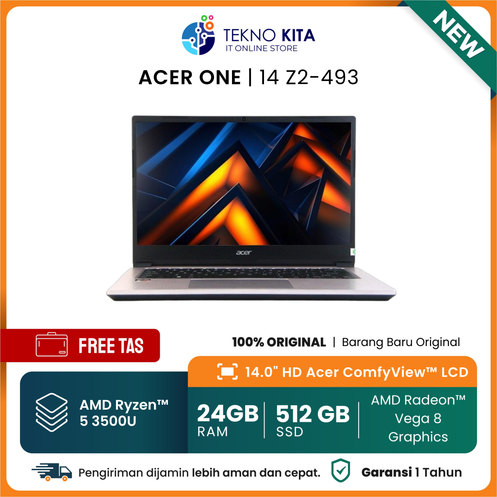 Laptop Murah Spek Dewa Acer AMD RYZEN 5 3500U / RAM 24GB / 512GB SSD / VGA AMD RADEON VEGA 8 / 14 IN