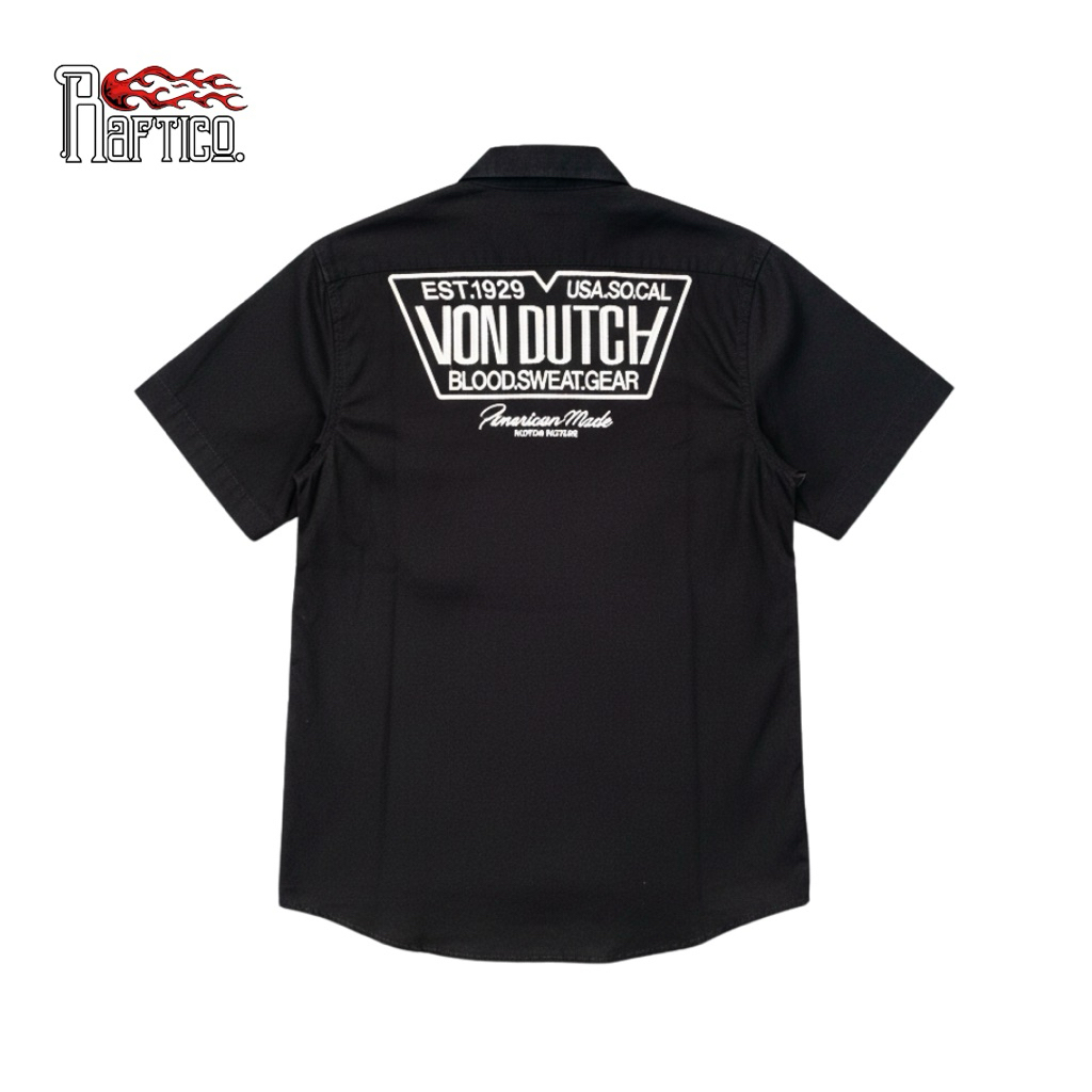 Kemeja Katun Hitam Pria Full Bordir - VonDutch Workshirt Original Store