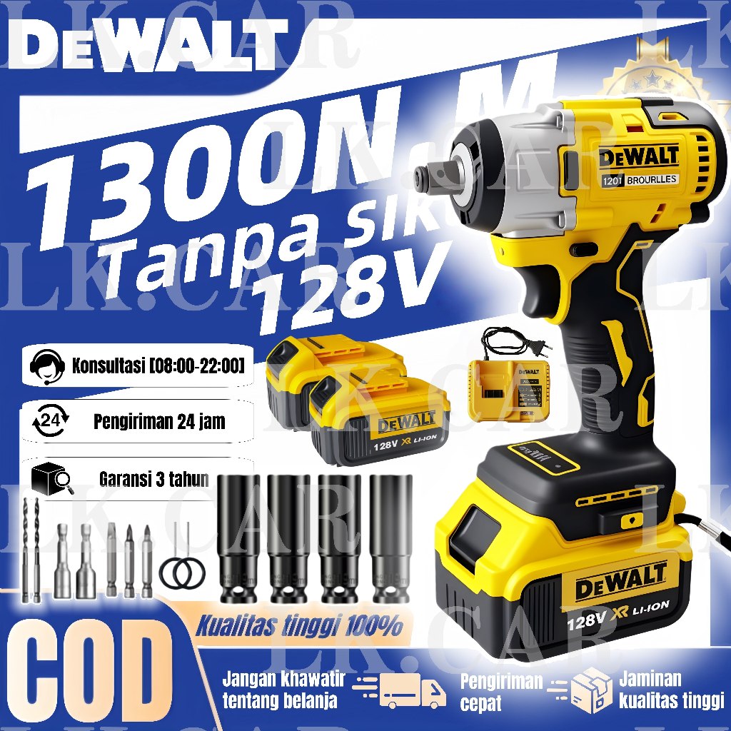 DEWALT Impact Wrench Cordless Kunci Dampak Tanpa Sikat Set Kunci Dampak Listrik Tanpa Kabel  128V de
