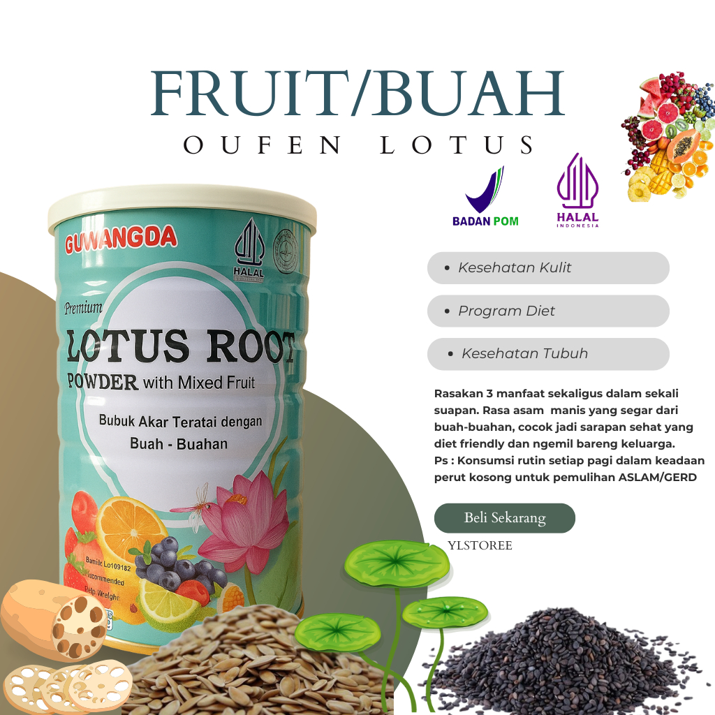 (HALAL/BPOM) Oufen Lotus Root Powder/Bubuk Akar Teratai Diet sehat/sarapan sehat 500g