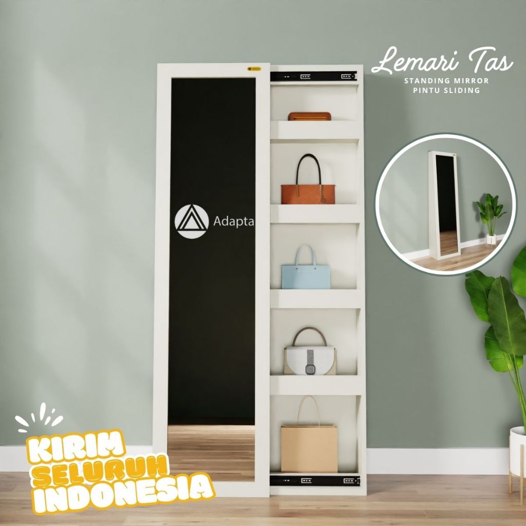 Adapta-Standing Mirror Lemari Tas Multifungsi-Mirror FullBody kombinasi Rak Penyimpanan Tas-TaliaA16