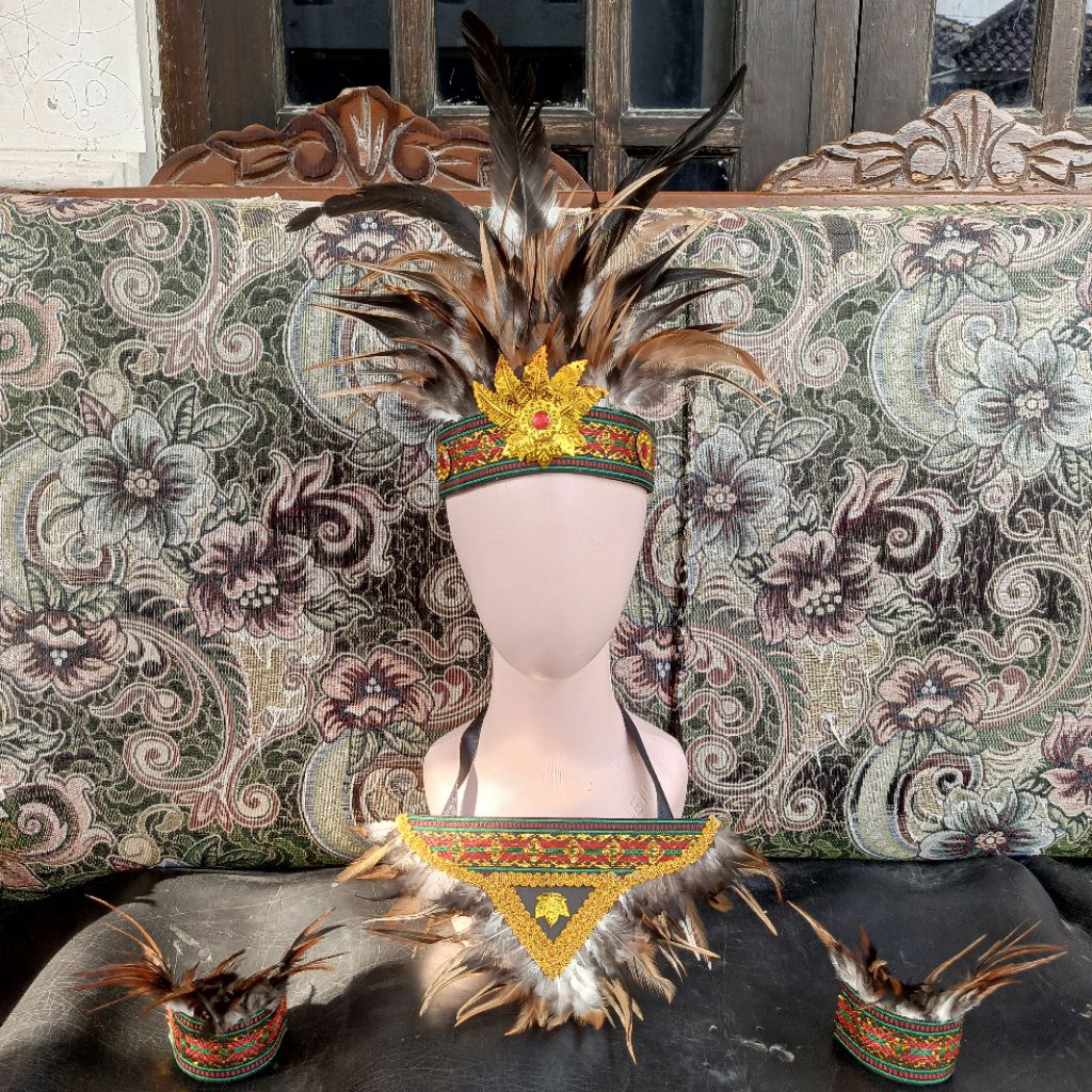 Mahkota bulu cendrawasih 1 set gelang dan kalung