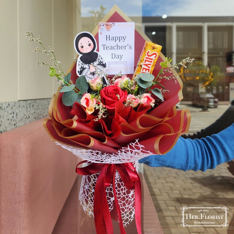 HER.FLORIST [SNACK] Single Rose | Bucket Coklat | Buket Hari Guru | Bouquet Topper | Buket Karakter