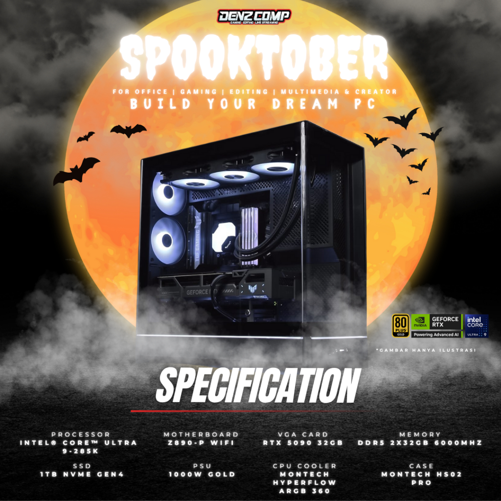 SPOOKTOBER PC GAMING - INTEL CORE ULTRA 9 285K | RTX 5090 32GB | DDR5 32GB | NVMe 1TB | AIO 360 - CU