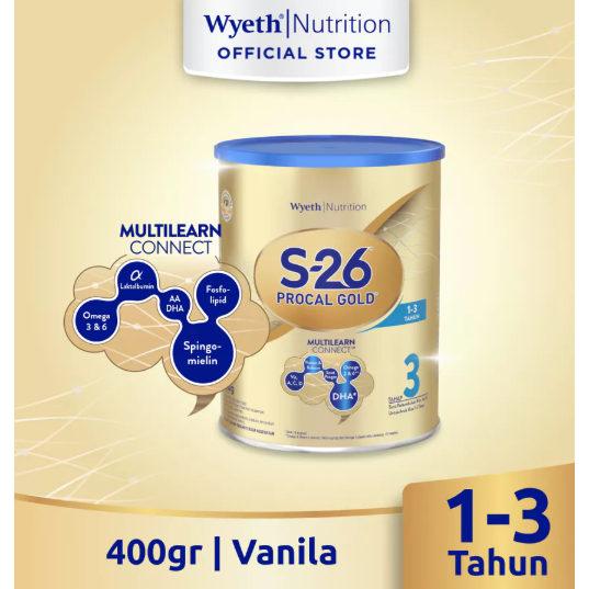 S-26 Procal GOLD Tahap 3 Vanila Susu Pertumbuhan Anak Usia 1-3 Tahun 400g | S-26 Procal GOLD Tahap 3