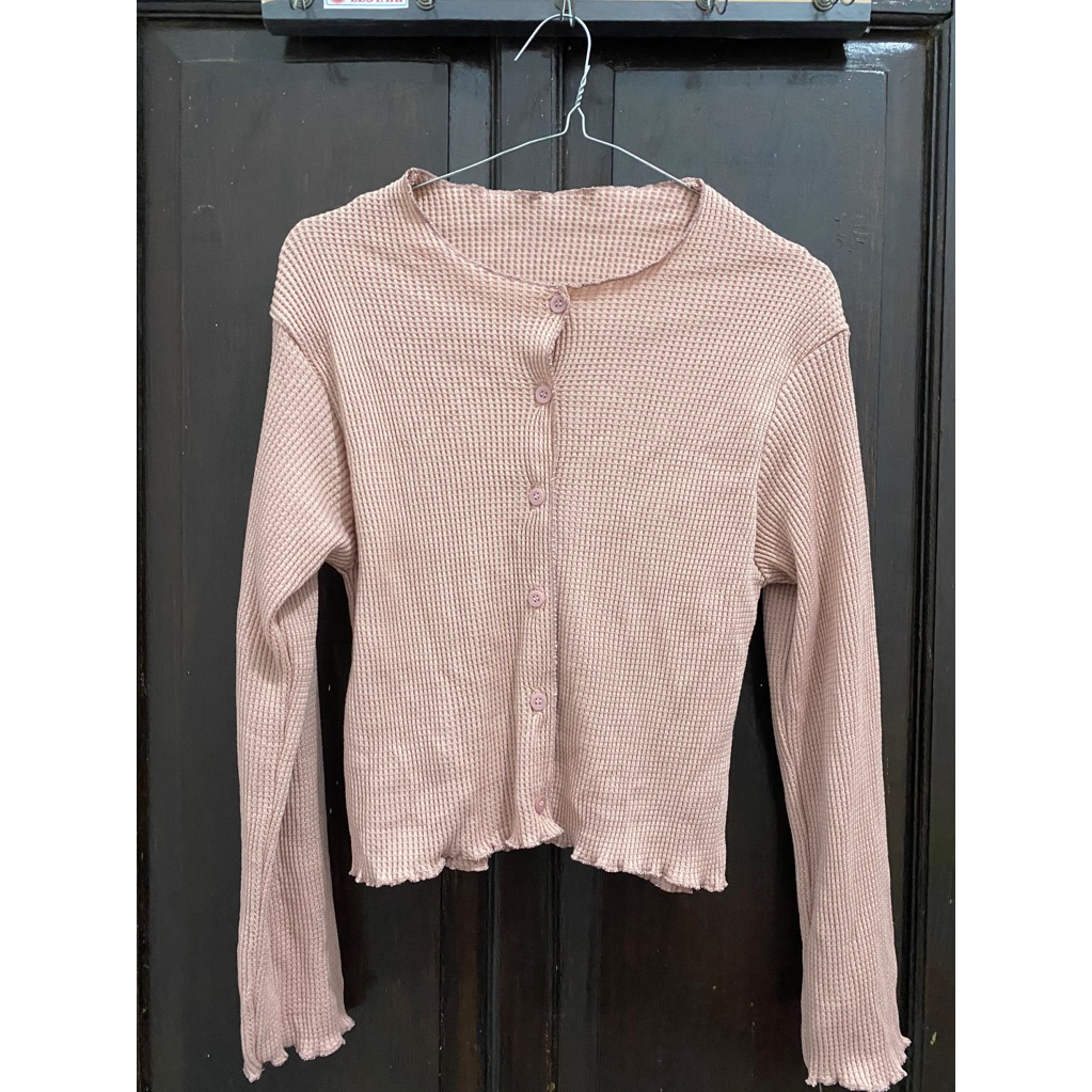 atasan top cardigan knit pink nude baru new