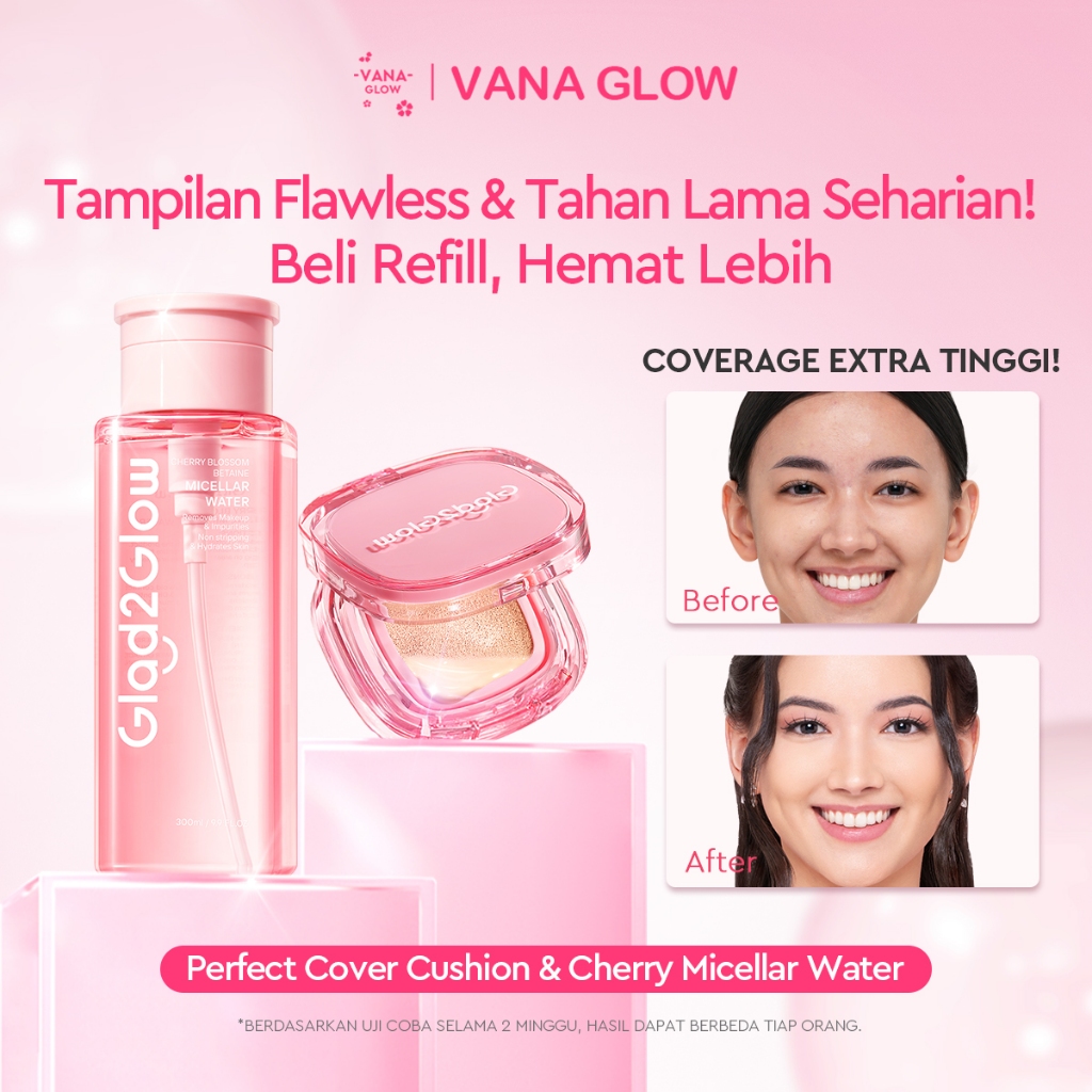 [12.12 Belanja 100rb, Disc. 20%]Glad2Glow Cushion Foundation 6 Shades | Semi-Matte, Full Coverage | 