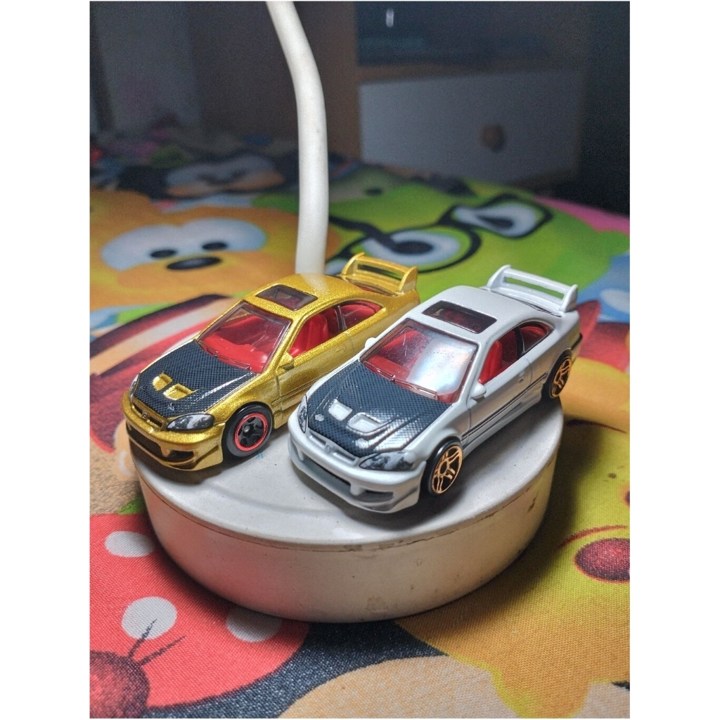 Hot Wheels Honda Civic Si Gold Custom JDM Style Loose & Hot Wheels Honda Civic Si Silver Carbon Hood