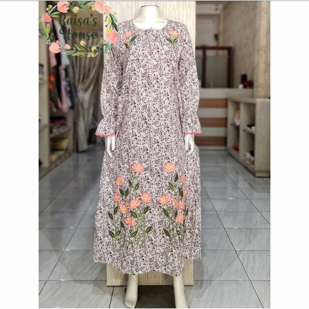 DASTER LONGDRESS BORDIR KHAS MALANG - LENGAN PANJANG I FLORAL - PINK