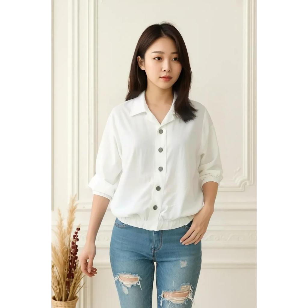 ATASAN CROP KEMEJA WANITA TERBARU MODEL PINGGANG KARET NYAMAN DAN MODIS