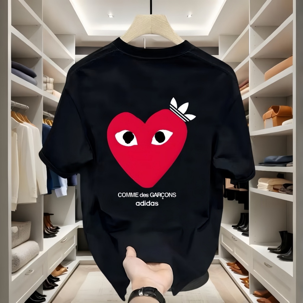 KAOS OVERSIZE CDG COME DES GARCONS PLAY RED HEART PRINTED BLACK TEES BESTSELLER