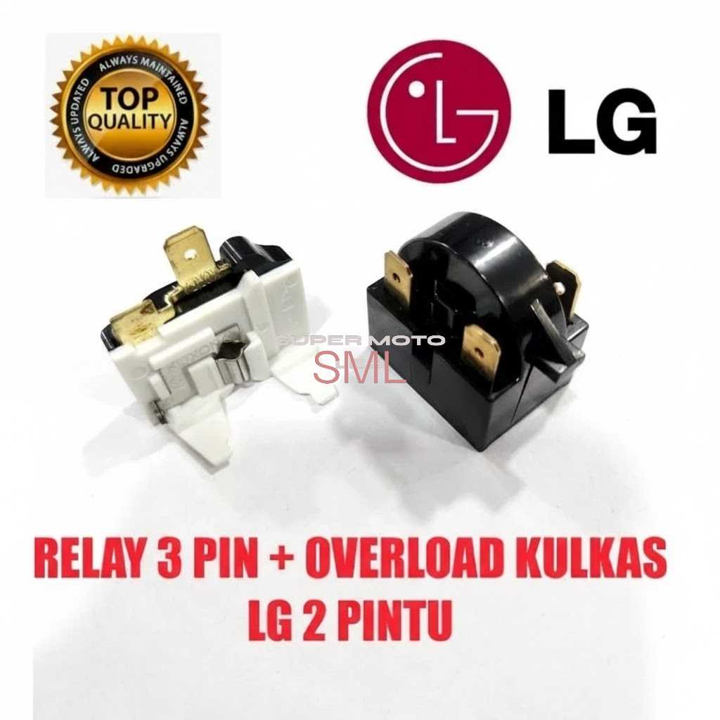 RELAY 3 PIN + PTC OVERLOAD KULKAS LG 2 PINTU