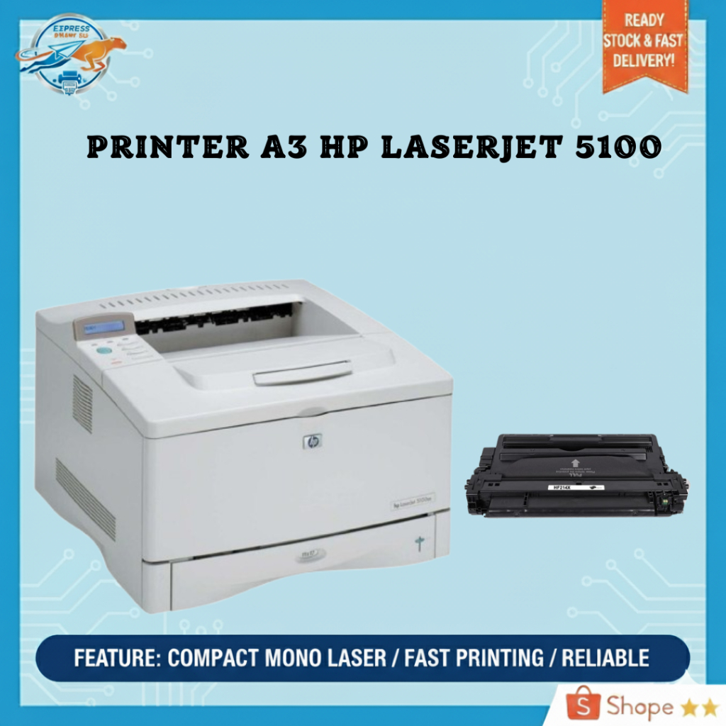[GARANSI] Printer HP 5100 A3 Bekas Normal | Printer Laser A3 5100n Second Network | Toner 39A
