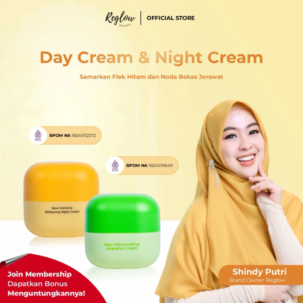 Reglow Rejuvenating Intensive Cream & Reglow Intensive Whitening Night Cream - Membantu Samarkan Fle