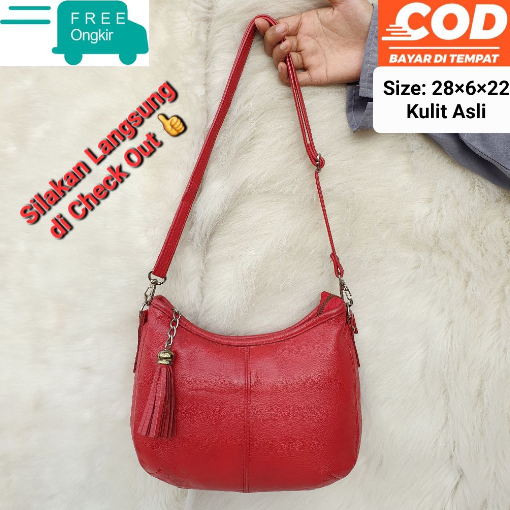 Tas Selempang Sling Bag Wanita Kulit Asli Merah