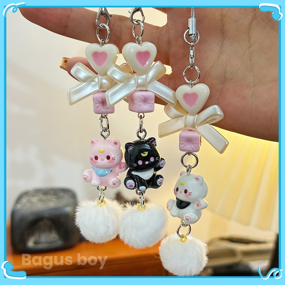 Bagus boy Tali Hp Gantungan Hp Tas Kucing Lucu Mix Love Cute Putih Cream Abu Oren Ganci Gantungan Ku