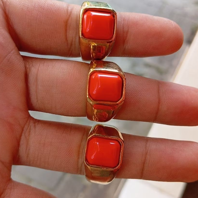 cincin batu merah red marjan kotak ring gold