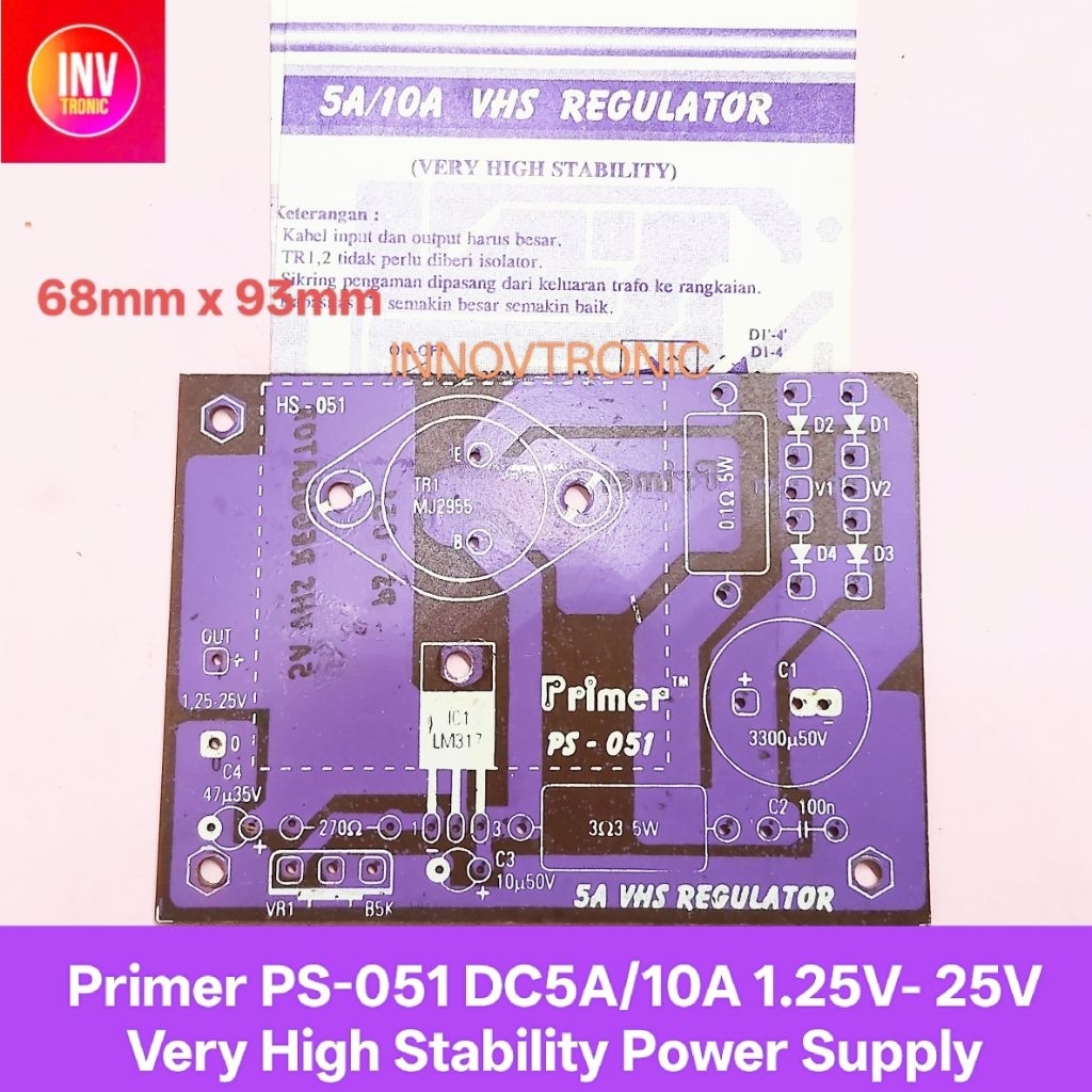 Rangkaian PS-051 PS051 5A 10A Very High Stability Power Supply Primer PCB Menggunakan Transistor MJ2