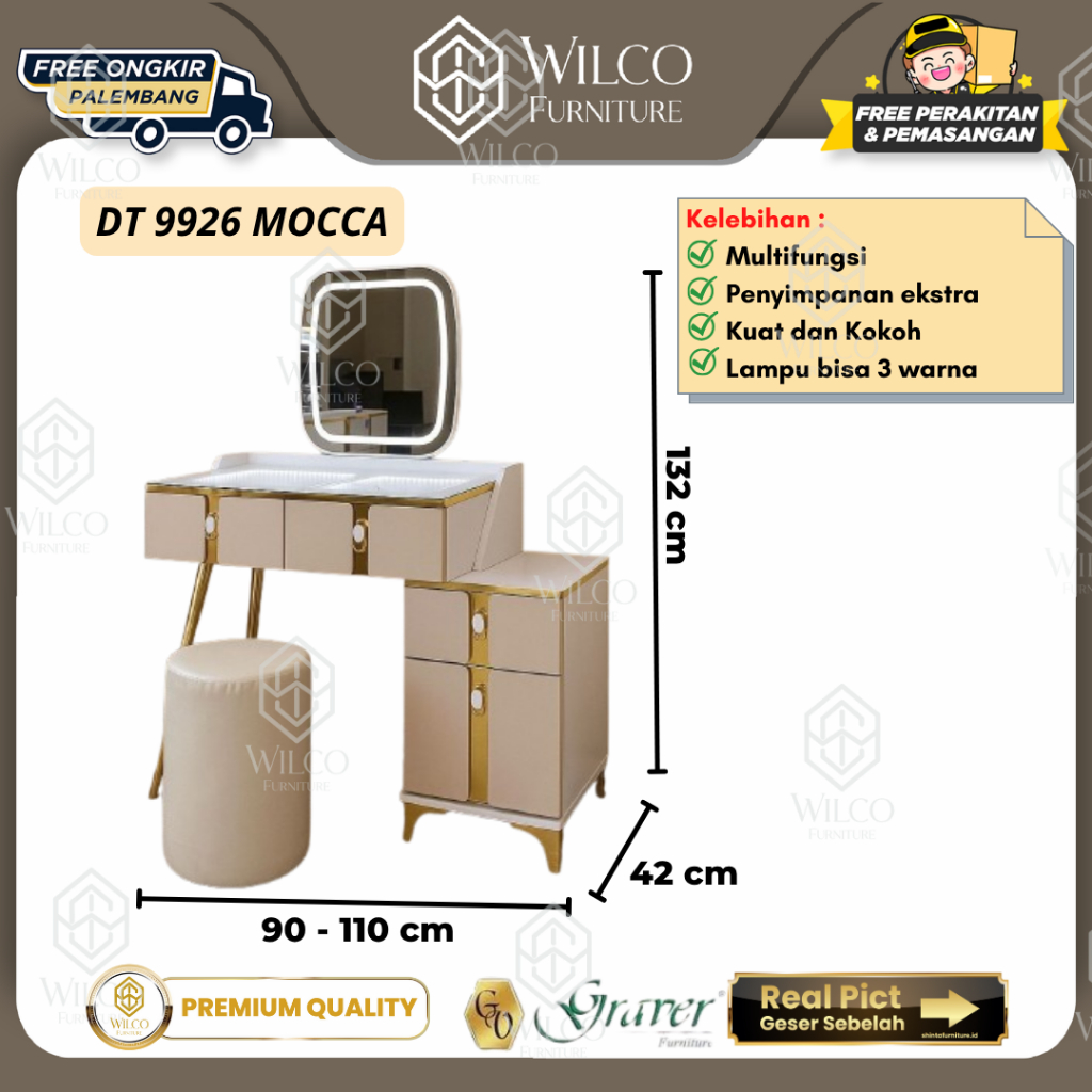 Meja Rias  LED DT 9926 Mocca | Lemari Hias Kaca Kosmetik | Meja Hias Kamar Tidur Minimanis