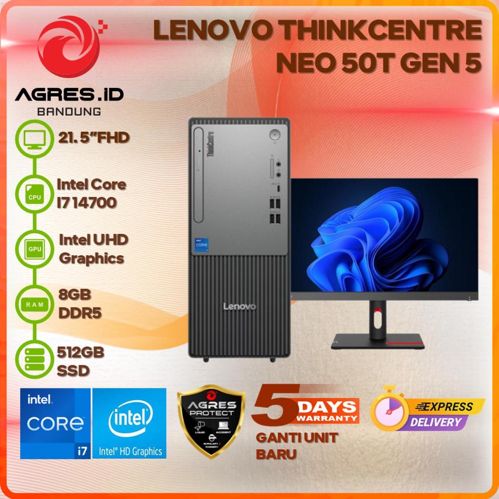 LENOVO THINKCENTRE NEO 50T GEN 5 I7 14700 8GB 512GB + MONITOR 21.5" FHD IPS