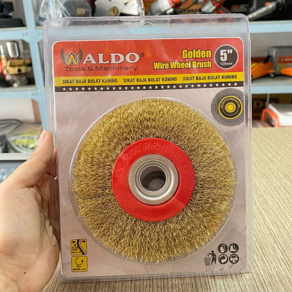SIKAT BAJA BULAT KUNING 5" 6" 8" / Golden wire wheel brush / sikat baja bulat gerinda