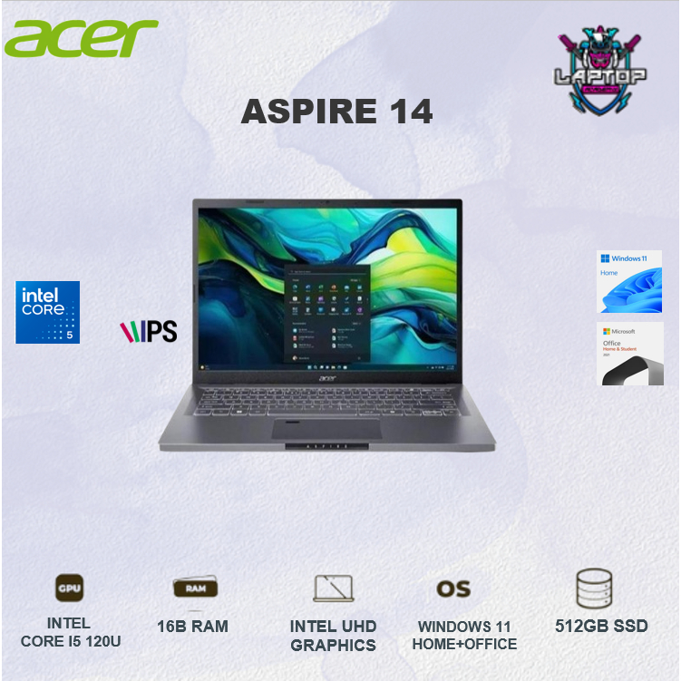 ACER ASPIRE 14 CORE I5 120U 16GB 512GB W11+OHS 14.0WUXGA IPS