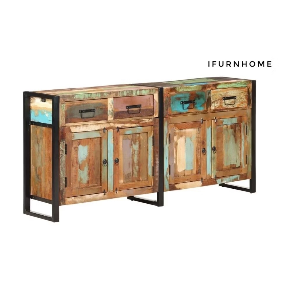 Buffet Penyimpanan Kayu LamaLemari Buffet Kaki Besi