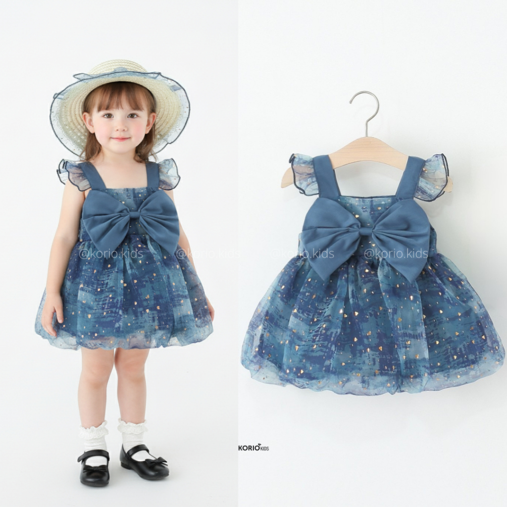 Dress Pesta Anak Ulang Tahun Mewah Bahan Organza Kualitas Premium Import Fashion Korea Adem Lembut D