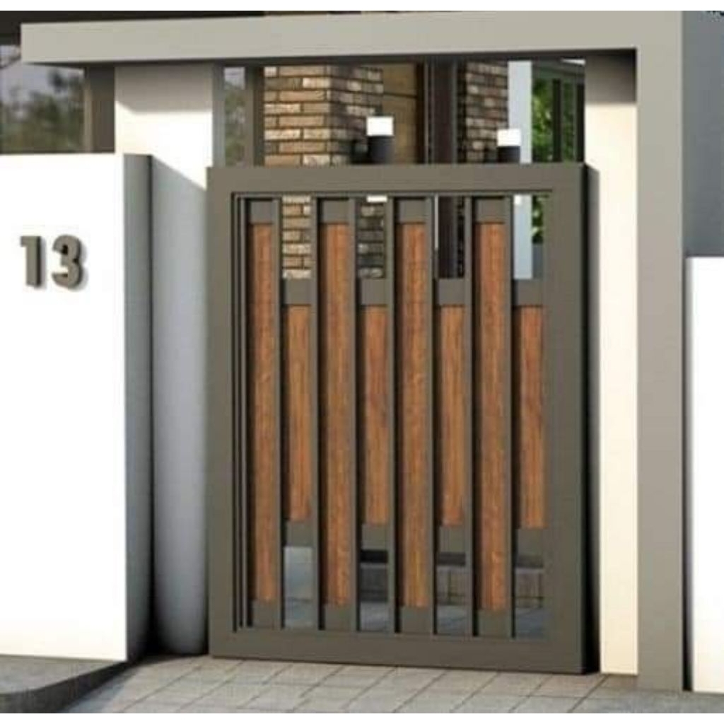 tralis pagar besi+grc kayu