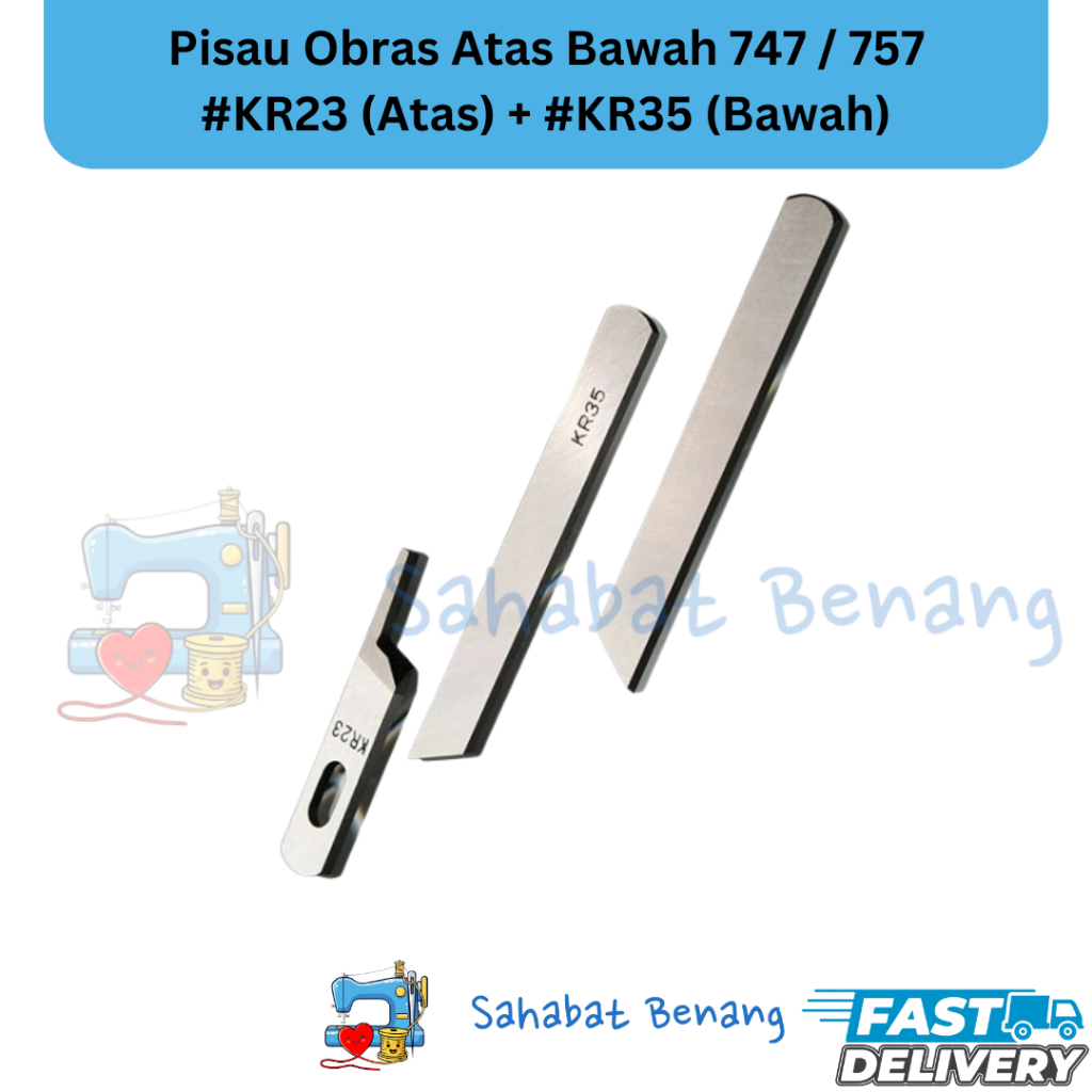 Pisau Set Obras Atas Bawah 747 / 757 – KR23 (Atas) KR35 (Bawah) Sparepart Piso Mesin Obras Industri