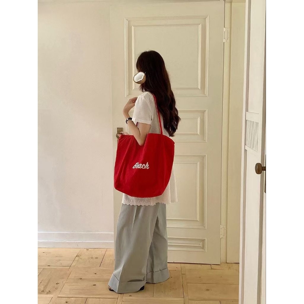 Beach Double Sided Tote Bag Nylon Canvas Tote Bag Kekinian Korea Style